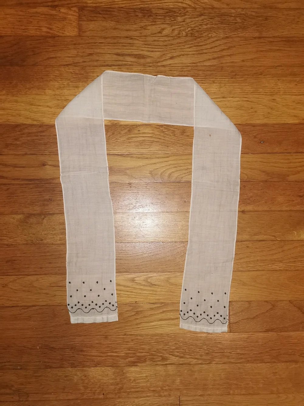 Antique Hand Embroidered Cotton Lappet Scarf: Victorian Head Covering